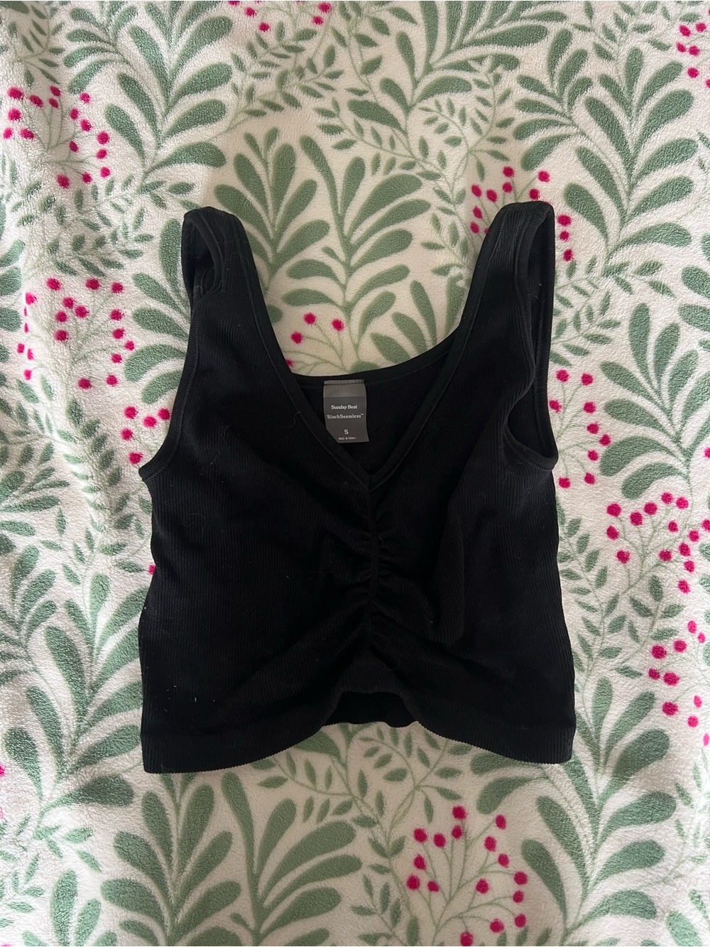 Sunday Best Black Ruched V-Neck Tank Top
